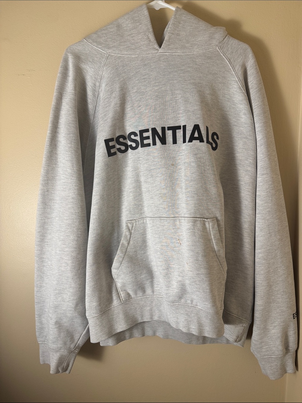 Essentials Men’s Light Gray Crewneck Hoodie with Black Logo